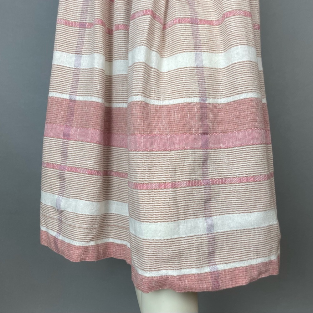 Vintage 80s Skirt Midi Stripes Pockets A-Line Pink White Retro Darts Gathered - Picture 6 of 16